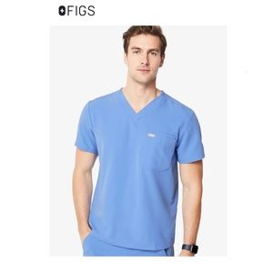 FIGS "Leon two pocket" Scrub Top - Ceil Blue